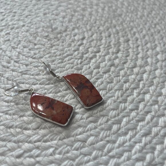 Gorgeous RED RAINBOW JASPER Handmade Sterling 925 Dangle Earrings #874D - Picture 3 of 3